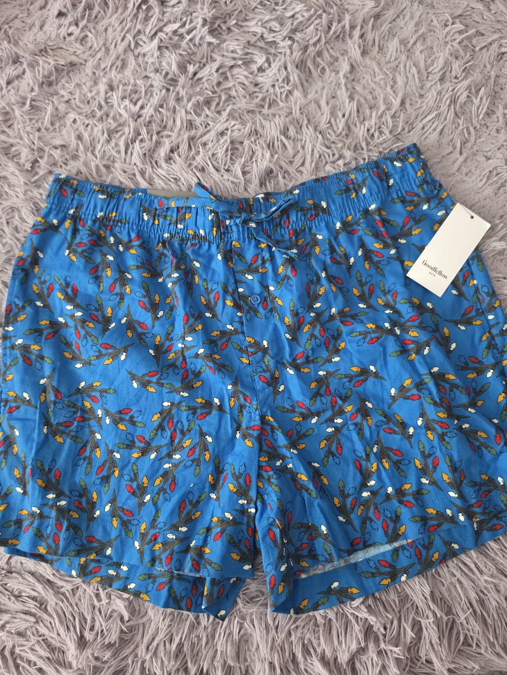 Goodfellow & Co Flannel Pull-On Shorts Blue Holiday Lights Print Pockets Size L